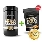 Natrea Manuka Honig 400 MGO im lichtundurchlässigen Violettglas (250 g) + gratis Manuka Bonbons (100 g) | MGO 400+  Direktimport aus Neuseeland  zertifizierter MGO-Gehalt