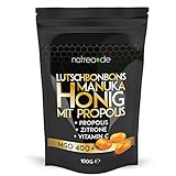 Natrea Manuka Honig Bonbons 400 MGO  mit Zitronengeschmack und Propolis | 100 g im wiederverschließbaren ZIP Beutel